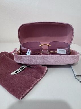 Miu Miu Purple-Pink Rimless Sunglasses with Gold Bridge